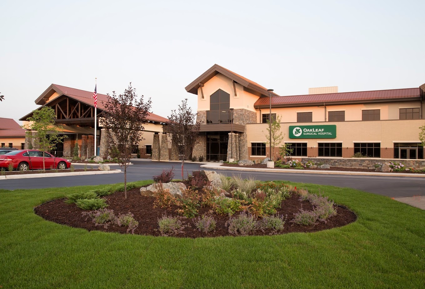Oakleaf Surgical Hospital facility exterior with landscaping in the foreground
